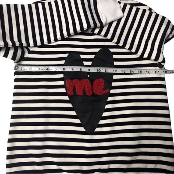 Halogen Sweatshirt Black White Stripe Black Heart ME Patch on Front Small - Picture 7 of 11